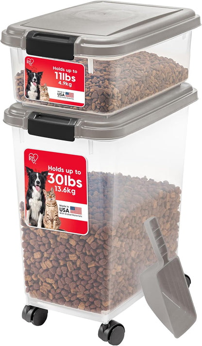 30 lb + 11 lb Airtight Pet Food Storage Containers with Wheels