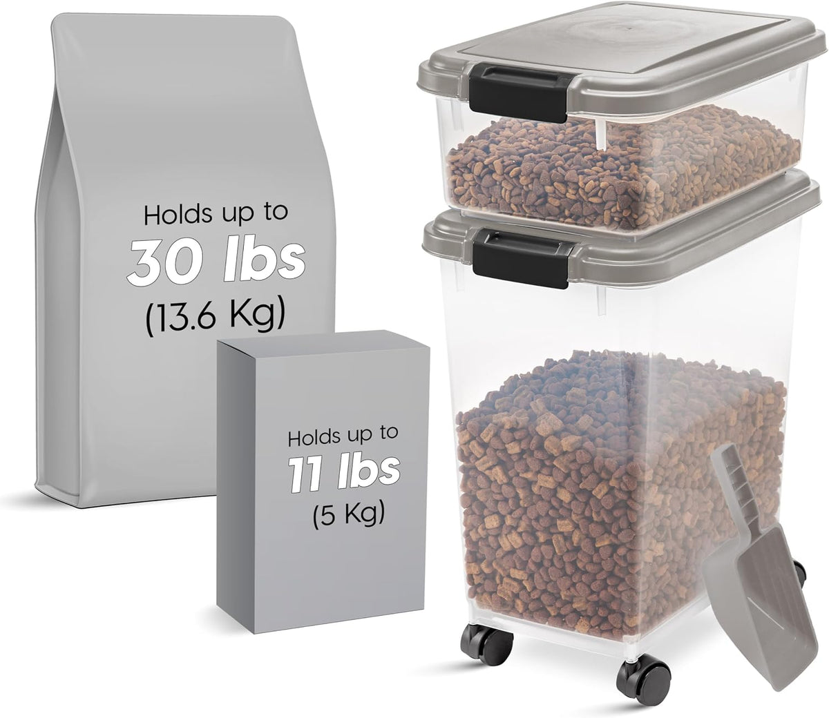 30 lb + 11 lb Airtight Pet Food Storage Containers with Wheels