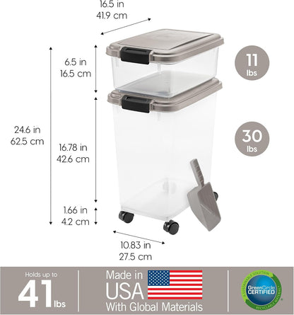 30 lb + 11 lb Airtight Pet Food Storage Containers with Wheels