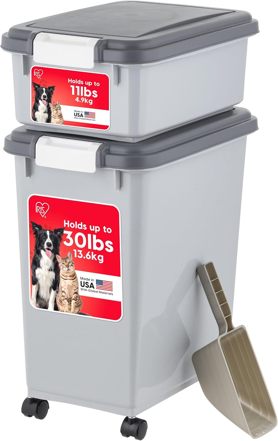 30 lb + 11 lb Airtight Pet Food Storage Containers with Wheels
