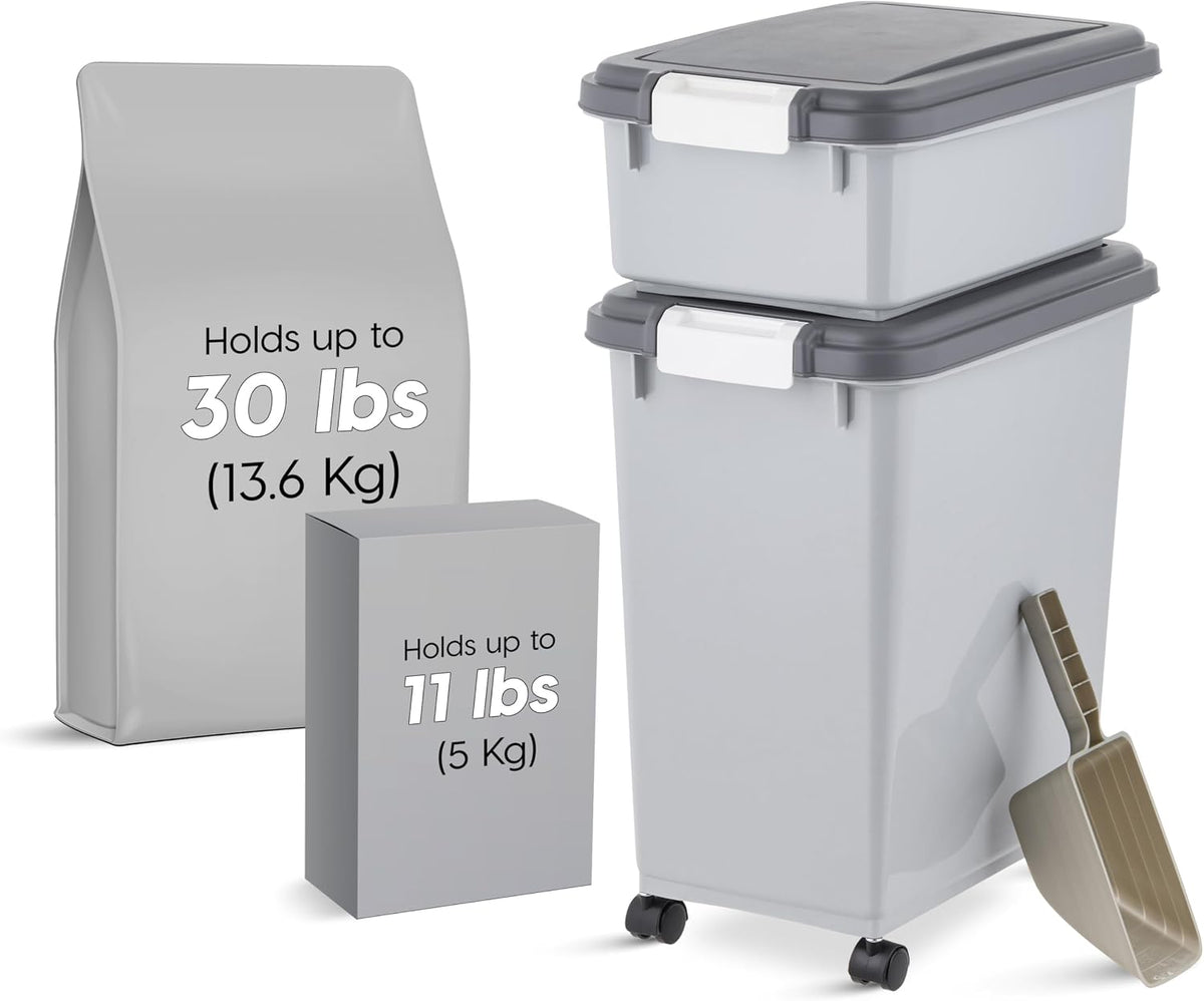 30 lb + 11 lb Airtight Pet Food Storage Containers with Wheels