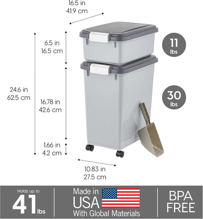 30 lb + 11 lb Airtight Pet Food Storage Containers with Wheels