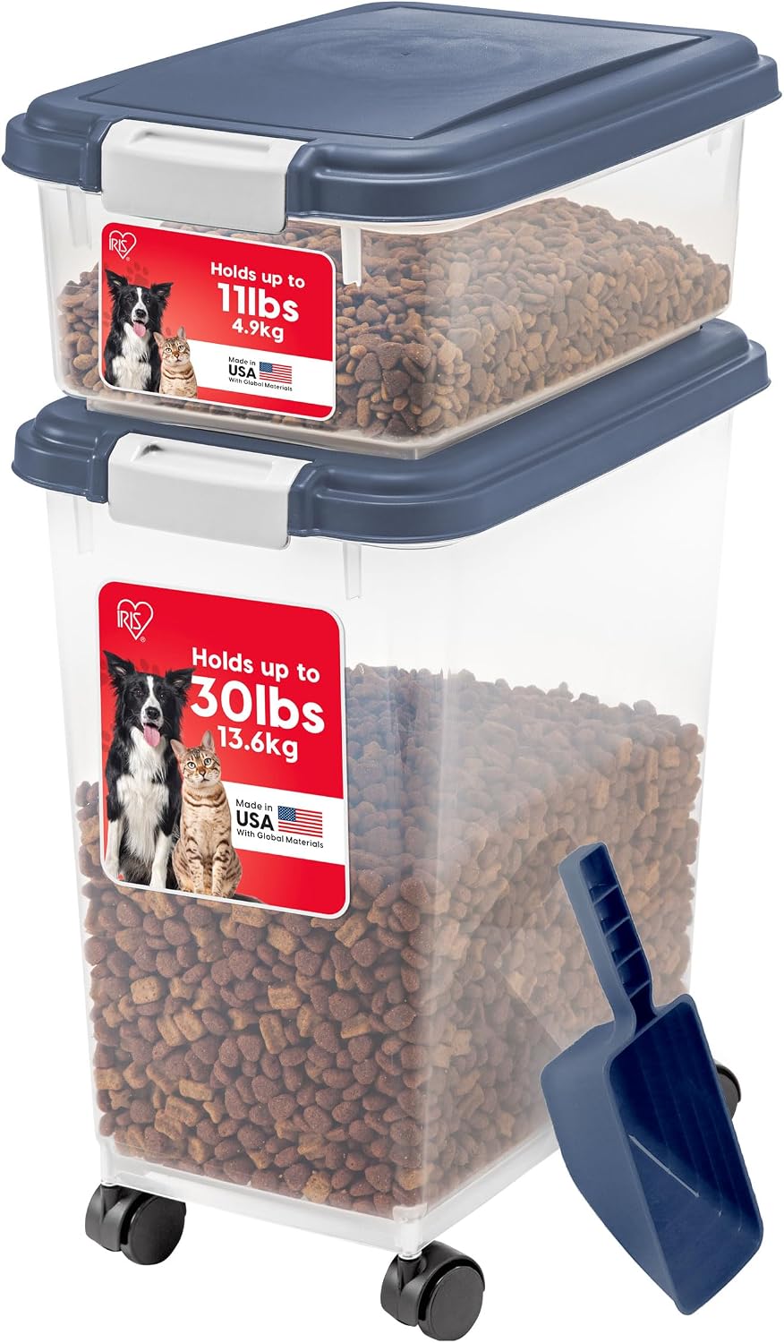 30 lb + 11 lb Airtight Pet Food Storage Containers with Wheels