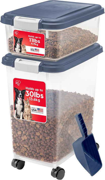 30 lb + 11 lb Airtight Pet Food Storage Containers with Wheels