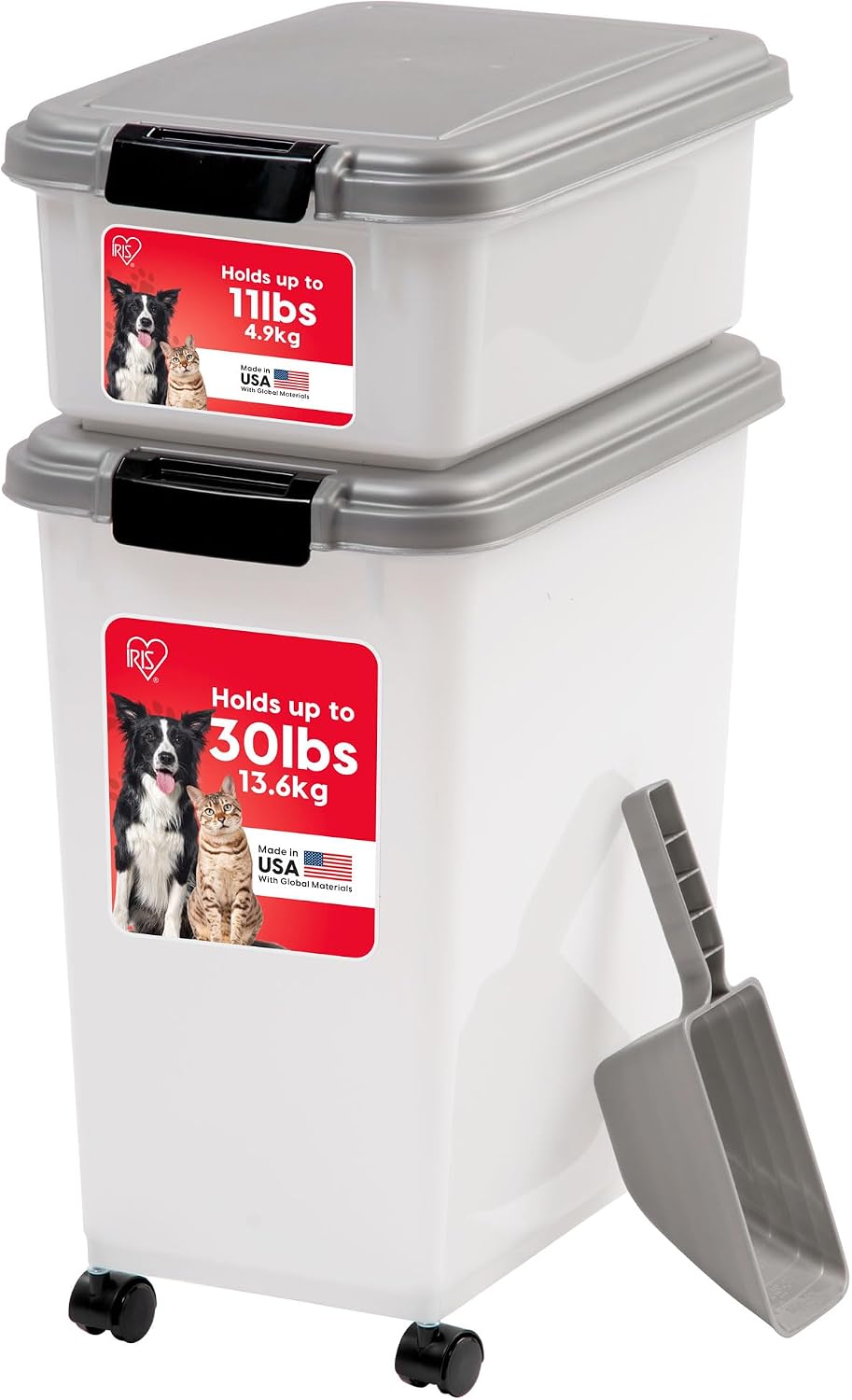 30 lb + 11 lb Airtight Pet Food Storage Containers with Wheels