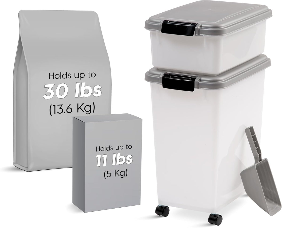 30 lb + 11 lb Airtight Pet Food Storage Containers with Wheels