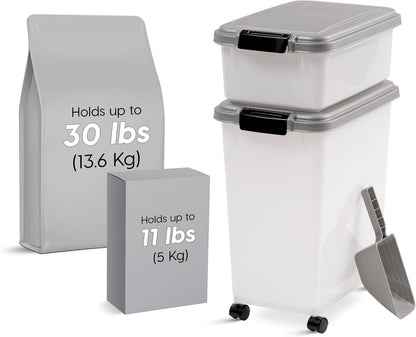 30 lb + 11 lb Airtight Pet Food Storage Containers with Wheels