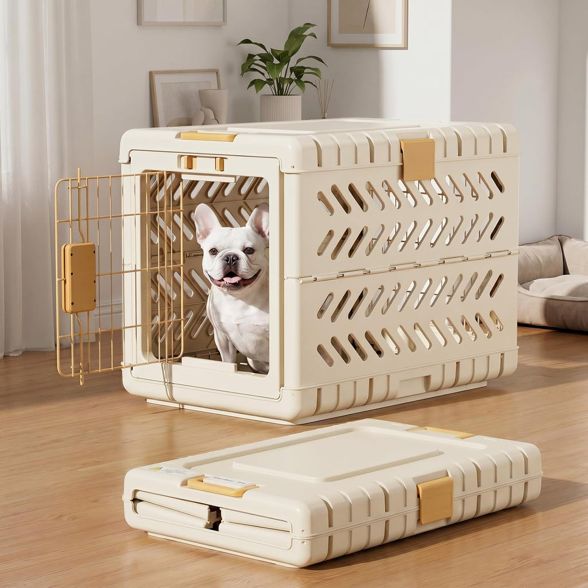 Collapsible Dog Crate for Medium/Small Dogs - 28" L Foldable Dog Cage No-Tool Assembly, Travel Dog Crate with 2 Wheels - Easy to Carry, Space-Saving, Indoor Outdoor Use, 27.96"(L) X18.3(W) X20.87(H)
