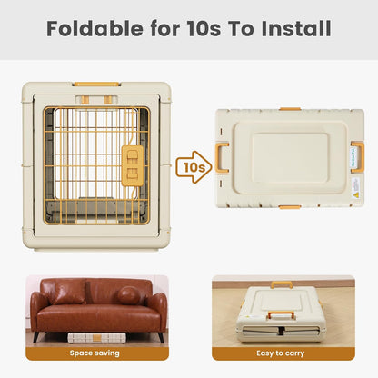 Collapsible Dog Crate for Medium/Small Dogs - 28" L Foldable Dog Cage No-Tool Assembly, Travel Dog Crate with 2 Wheels - Easy to Carry, Space-Saving, Indoor Outdoor Use, 27.96"(L) X18.3(W) X20.87(H)