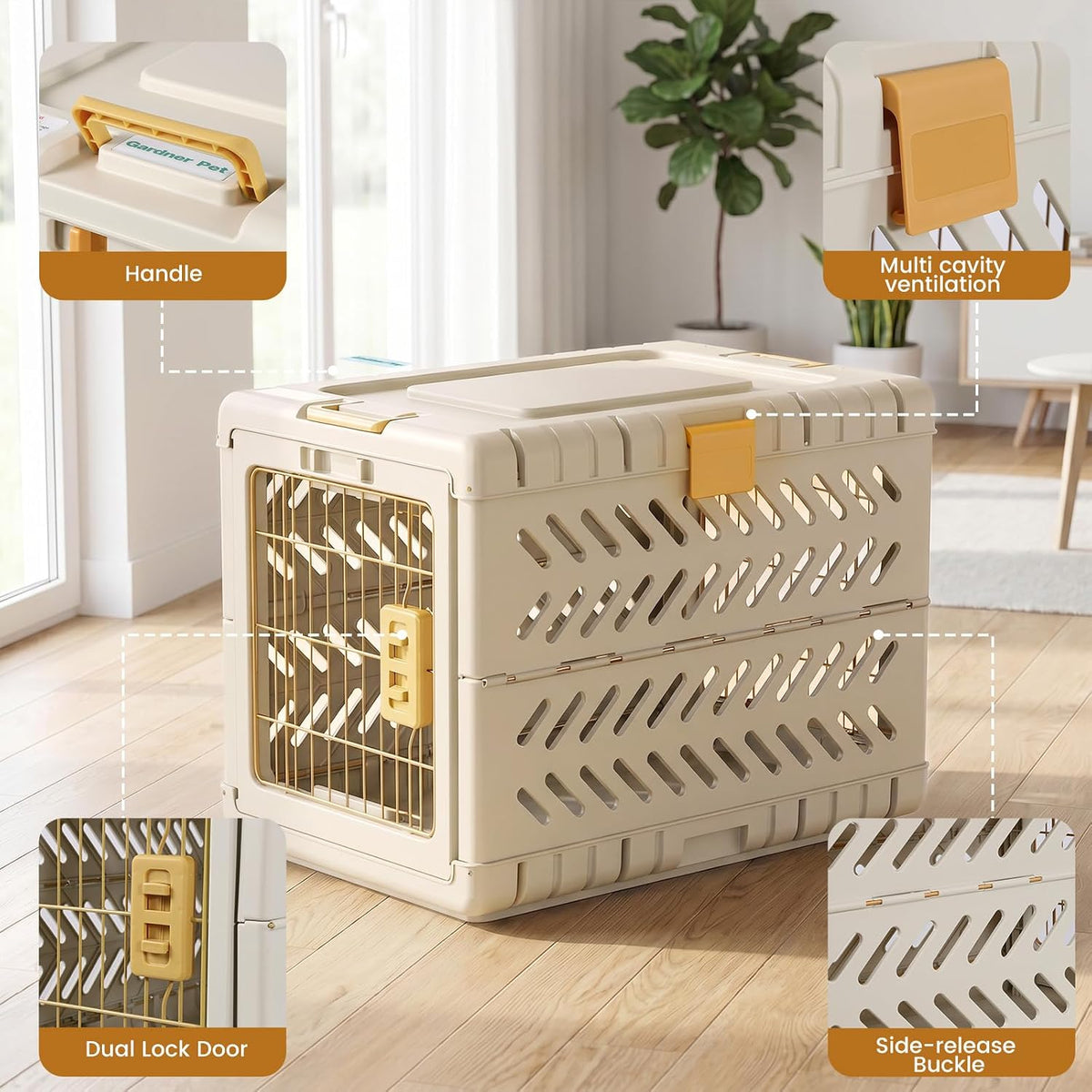 Collapsible Dog Crate for Medium/Small Dogs - 28" L Foldable Dog Cage No-Tool Assembly, Travel Dog Crate with 2 Wheels - Easy to Carry, Space-Saving, Indoor Outdoor Use, 27.96"(L) X18.3(W) X20.87(H)