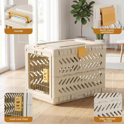 Collapsible Dog Crate for Medium/Small Dogs - 28" L Foldable Dog Cage No-Tool Assembly, Travel Dog Crate with 2 Wheels - Easy to Carry, Space-Saving, Indoor Outdoor Use, 27.96"(L) X18.3(W) X20.87(H)
