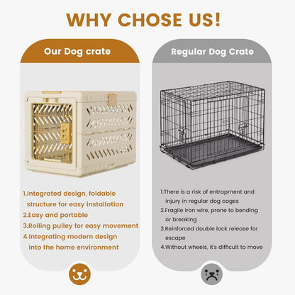 Collapsible Dog Crate for Medium/Small Dogs - 28" L Foldable Dog Cage No-Tool Assembly, Travel Dog Crate with 2 Wheels - Easy to Carry, Space-Saving, Indoor Outdoor Use, 27.96"(L) X18.3(W) X20.87(H)