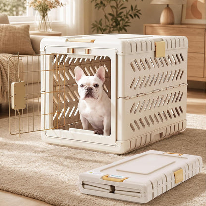 Collapsible Dog Crate for Medium/Small Dogs - 28" L Foldable Dog Cage No-Tool Assembly, Travel Dog Crate with 2 Wheels - Easy to Carry, Space-Saving, Indoor Outdoor Use, 27.96"(L) X18.3(W) X20.87(H)