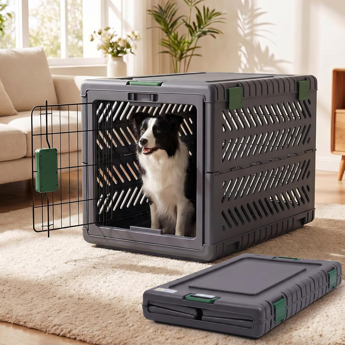 Collapsible Dog Crate for Medium/Small Dogs - 28" L Foldable Dog Cage No-Tool Assembly, Travel Dog Crate with 2 Wheels - Easy to Carry, Space-Saving, Indoor Outdoor Use, 27.96"(L) X18.3(W) X20.87(H)