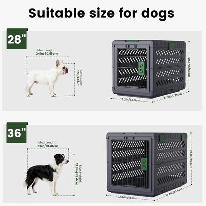 Collapsible Dog Crate for Medium/Small Dogs - 28" L Foldable Dog Cage No-Tool Assembly, Travel Dog Crate with 2 Wheels - Easy to Carry, Space-Saving, Indoor Outdoor Use, 27.96"(L) X18.3(W) X20.87(H)