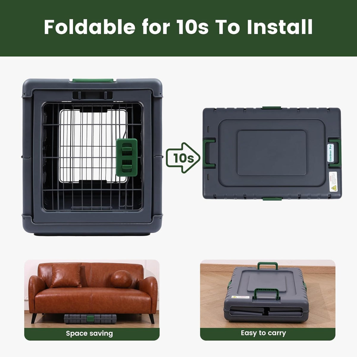 Collapsible Dog Crate for Medium/Small Dogs - 28" L Foldable Dog Cage No-Tool Assembly, Travel Dog Crate with 2 Wheels - Easy to Carry, Space-Saving, Indoor Outdoor Use, 27.96"(L) X18.3(W) X20.87(H)