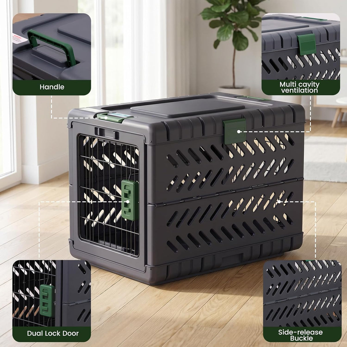 Collapsible Dog Crate for Medium/Small Dogs - 28" L Foldable Dog Cage No-Tool Assembly, Travel Dog Crate with 2 Wheels - Easy to Carry, Space-Saving, Indoor Outdoor Use, 27.96"(L) X18.3(W) X20.87(H)