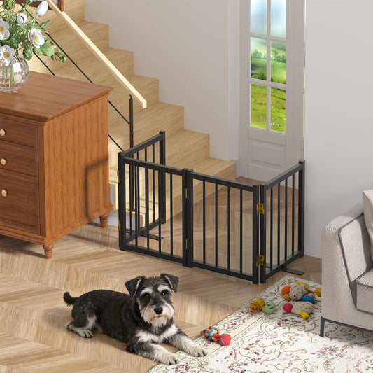 16" Freestanding Short Dog Gate for Small Dogs – Foldable & Retractable, Expands Up to 72" Wide, 6-Panel Pet Barrier for Doorways, Stairs & Hallways (White)