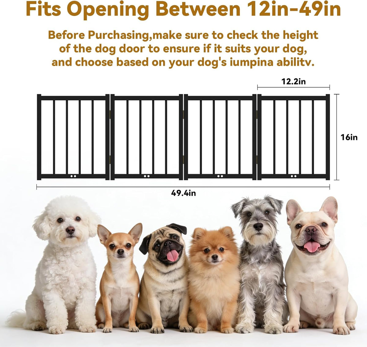 16" Freestanding Short Dog Gate for Small Dogs – Foldable & Retractable, Expands Up to 72" Wide, 6-Panel Pet Barrier for Doorways, Stairs & Hallways (White)