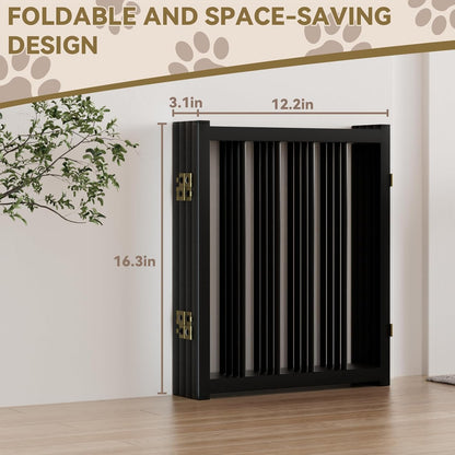 16" Freestanding Short Dog Gate for Small Dogs – Foldable & Retractable, Expands Up to 72" Wide, 6-Panel Pet Barrier for Doorways, Stairs & Hallways (White)