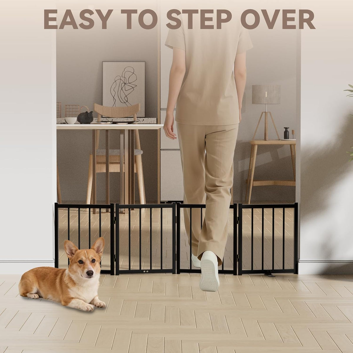 16" Freestanding Short Dog Gate for Small Dogs – Foldable & Retractable, Expands Up to 72" Wide, 6-Panel Pet Barrier for Doorways, Stairs & Hallways (White)