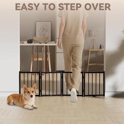 16" Freestanding Short Dog Gate for Small Dogs – Foldable & Retractable, Expands Up to 72" Wide, 6-Panel Pet Barrier for Doorways, Stairs & Hallways (White)