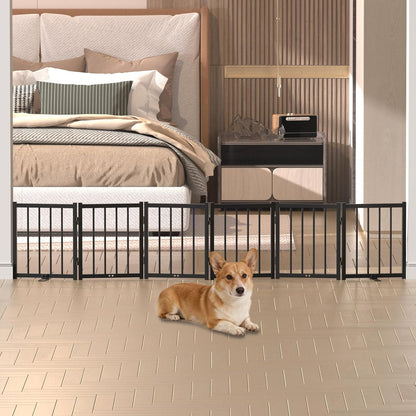 16" Freestanding Short Dog Gate for Small Dogs – Foldable & Retractable, Expands Up to 72" Wide, 6-Panel Pet Barrier for Doorways, Stairs & Hallways (White)