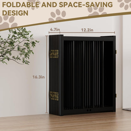 16" Freestanding Short Dog Gate for Small Dogs – Foldable & Retractable, Expands Up to 72" Wide, 6-Panel Pet Barrier for Doorways, Stairs & Hallways (White)