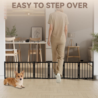 16" Freestanding Short Dog Gate for Small Dogs – Foldable & Retractable, Expands Up to 72" Wide, 6-Panel Pet Barrier for Doorways, Stairs & Hallways (White)