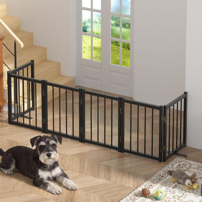 16" Freestanding Short Dog Gate for Small Dogs – Foldable & Retractable, Expands Up to 72" Wide, 6-Panel Pet Barrier for Doorways, Stairs & Hallways (White)