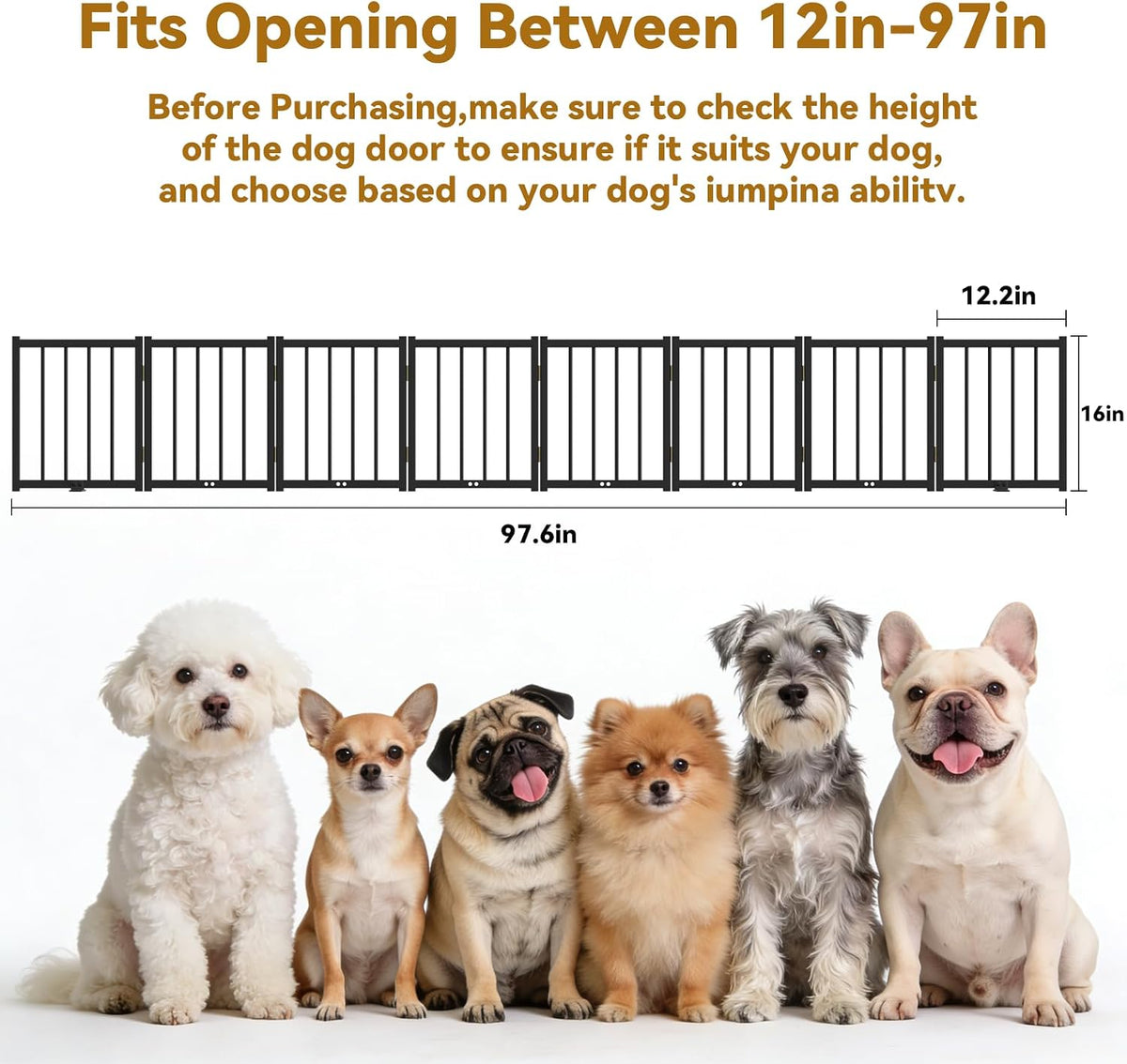 16" Freestanding Short Dog Gate for Small Dogs – Foldable & Retractable, Expands Up to 72" Wide, 6-Panel Pet Barrier for Doorways, Stairs & Hallways (White)