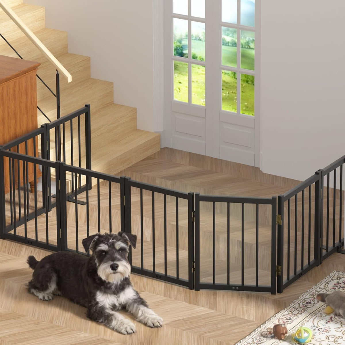 16" Freestanding Short Dog Gate for Small Dogs – Foldable & Retractable, Expands Up to 72" Wide, 6-Panel Pet Barrier for Doorways, Stairs & Hallways (White)