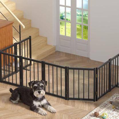 16" Freestanding Short Dog Gate for Small Dogs – Foldable & Retractable, Expands Up to 72" Wide, 6-Panel Pet Barrier for Doorways, Stairs & Hallways (White)