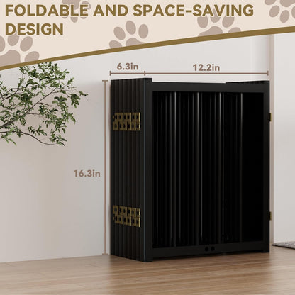 16" Freestanding Short Dog Gate for Small Dogs – Foldable & Retractable, Expands Up to 72" Wide, 6-Panel Pet Barrier for Doorways, Stairs & Hallways (White)
