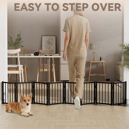 16" Freestanding Short Dog Gate for Small Dogs – Foldable & Retractable, Expands Up to 72" Wide, 6-Panel Pet Barrier for Doorways, Stairs & Hallways (White)