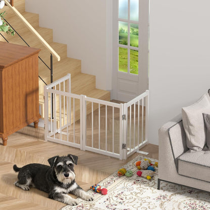 16" Freestanding Short Dog Gate for Small Dogs – Foldable & Retractable, Expands Up to 72" Wide, 6-Panel Pet Barrier for Doorways, Stairs & Hallways (White)