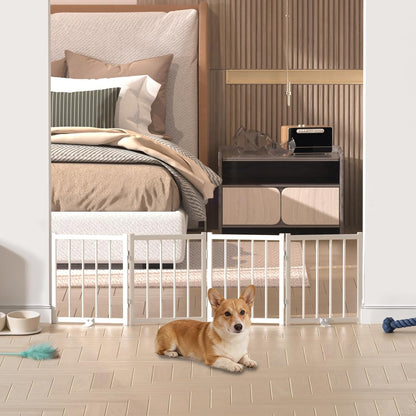 16" Freestanding Short Dog Gate for Small Dogs – Foldable & Retractable, Expands Up to 72" Wide, 6-Panel Pet Barrier for Doorways, Stairs & Hallways (White)