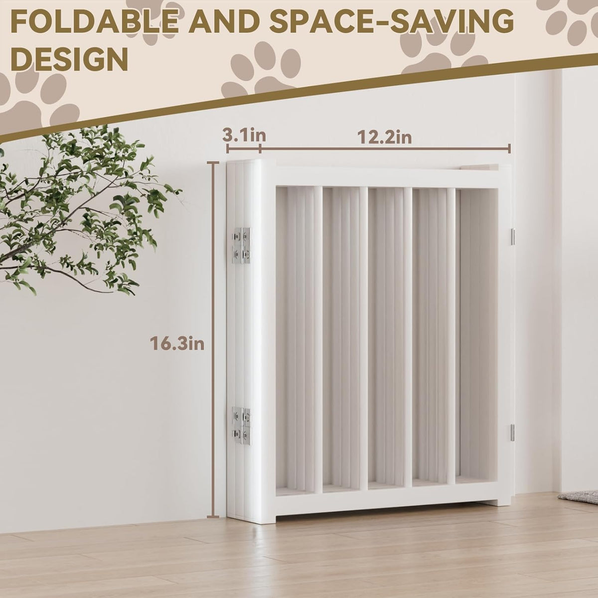 16" Freestanding Short Dog Gate for Small Dogs – Foldable & Retractable, Expands Up to 72" Wide, 6-Panel Pet Barrier for Doorways, Stairs & Hallways (White)