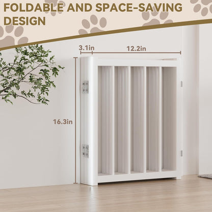 16" Freestanding Short Dog Gate for Small Dogs – Foldable & Retractable, Expands Up to 72" Wide, 6-Panel Pet Barrier for Doorways, Stairs & Hallways (White)
