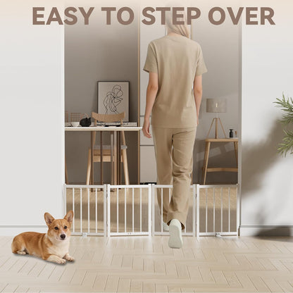 16" Freestanding Short Dog Gate for Small Dogs – Foldable & Retractable, Expands Up to 72" Wide, 6-Panel Pet Barrier for Doorways, Stairs & Hallways (White)