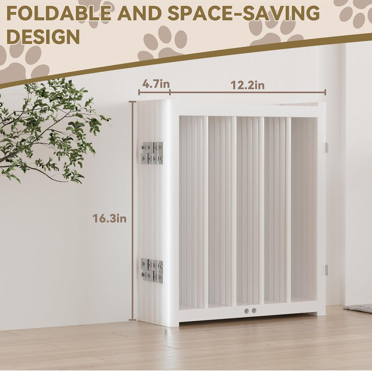 16" Freestanding Short Dog Gate for Small Dogs – Foldable & Retractable, Expands Up to 72" Wide, 6-Panel Pet Barrier for Doorways, Stairs & Hallways (White)