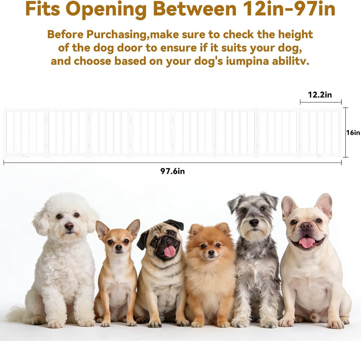 16" Freestanding Short Dog Gate for Small Dogs – Foldable & Retractable, Expands Up to 72" Wide, 6-Panel Pet Barrier for Doorways, Stairs & Hallways (White)
