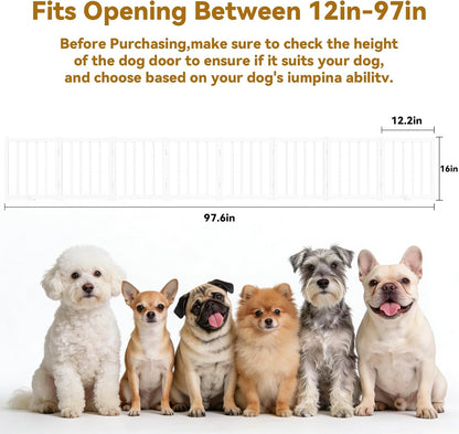 16" Freestanding Short Dog Gate for Small Dogs – Foldable & Retractable, Expands Up to 72" Wide, 6-Panel Pet Barrier for Doorways, Stairs & Hallways (White)