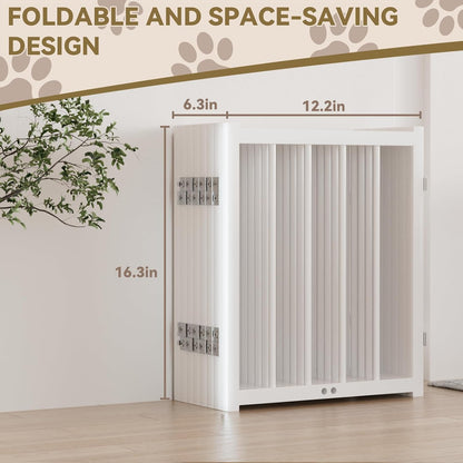 16" Freestanding Short Dog Gate for Small Dogs – Foldable & Retractable, Expands Up to 72" Wide, 6-Panel Pet Barrier for Doorways, Stairs & Hallways (White)