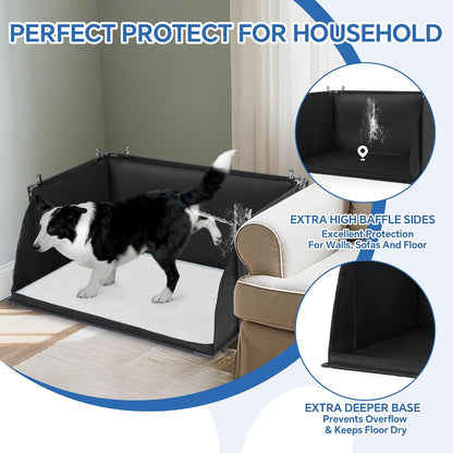Dog Pee Pad Holder with High Walls, Foldable Dog Litter Box Pee Shields Indoor Dog Potty for Small and Medium Dogs, No Spill Pee Pad Holder Tray for Dogs Work (33.8*28*17.7in). Patent Pending