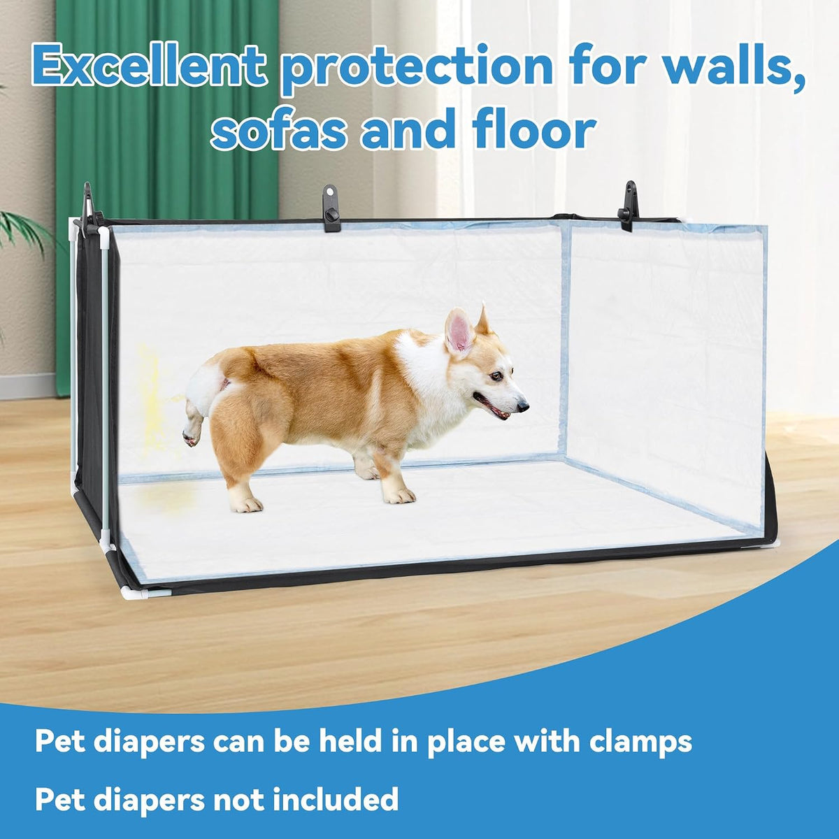 Dog Pee Pad Holder with High Walls, Foldable Dog Litter Box Pee Shields Indoor Dog Potty for Small and Medium Dogs, No Spill Pee Pad Holder Tray for Dogs Work (33.8*28*17.7in). Patent Pending