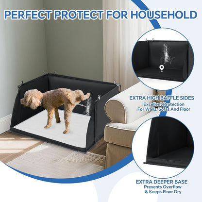 Dog Pee Pad Holder with High Walls, Foldable Dog Litter Box Pee Shields Indoor Dog Potty for Small and Medium Dogs, No Spill Pee Pad Holder Tray for Dogs Work (33.8*28*17.7in). Patent Pending