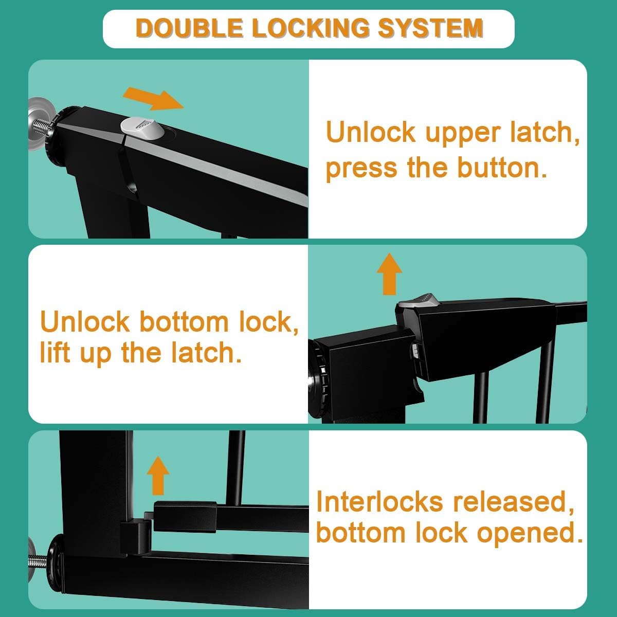 22.8"-25.5" Narrow Baby Gate for Doorways, Pressure Mounted Auto-Close Pet Gate for Small Walk Thru and Hallway, Tension Safety Child Gate No Drill, No Extensions, Black
