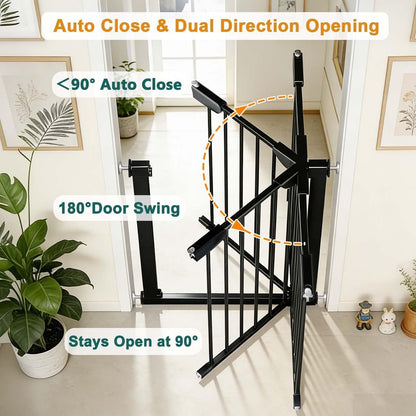 22.8"-25.5" Narrow Baby Gate for Doorways, Pressure Mounted Auto-Close Pet Gate for Small Walk Thru and Hallway, Tension Safety Child Gate No Drill, No Extensions, Black