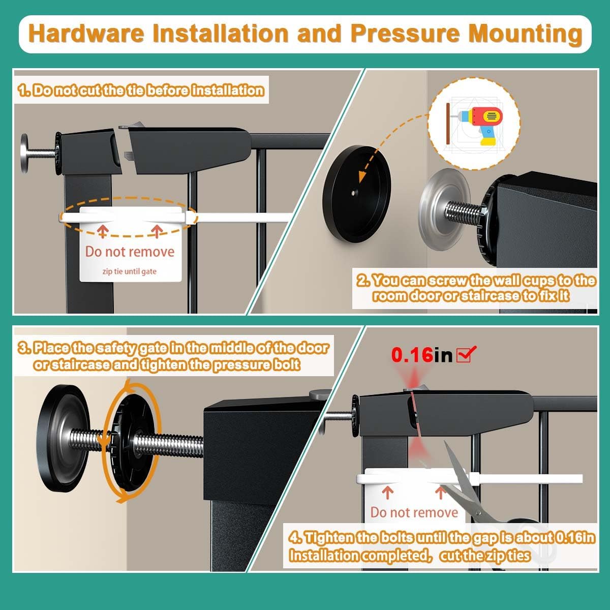 22.8"-25.5" Narrow Baby Gate for Doorways, Pressure Mounted Auto-Close Pet Gate for Small Walk Thru and Hallway, Tension Safety Child Gate No Drill, No Extensions, Black